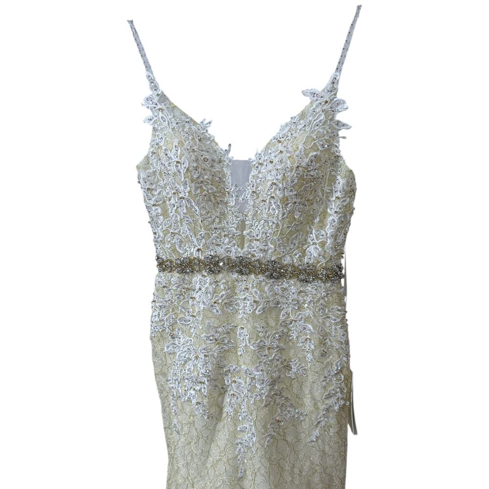 Mac Duggal Size 0 Delicate Floral Lace Long Evening Gown Ivory Prom Princesscore - Picture 7 of 16